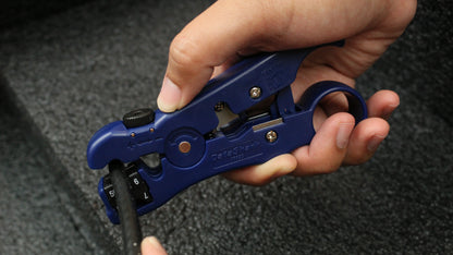 DataShark 70029 Universal Cutter-Stripper for Flat or Round TV/UTP Cable | Cat5 Cat5e Cat6 | RG6 Quad RG59 RG7 RG11 (Pro Grade)