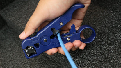 DataShark 70029 Universal Cutter-Stripper for Flat or Round TV/UTP Cable | Cat5 Cat5e Cat6 | RG6 Quad RG59 RG7 RG11 (Pro Grade)