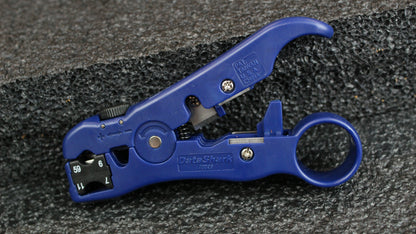 DataShark 70029 Universal Cutter-Stripper for Flat or Round TV/UTP Cable | Cat5 Cat5e Cat6 | RG6 Quad RG59 RG7 RG11 (Pro Grade)