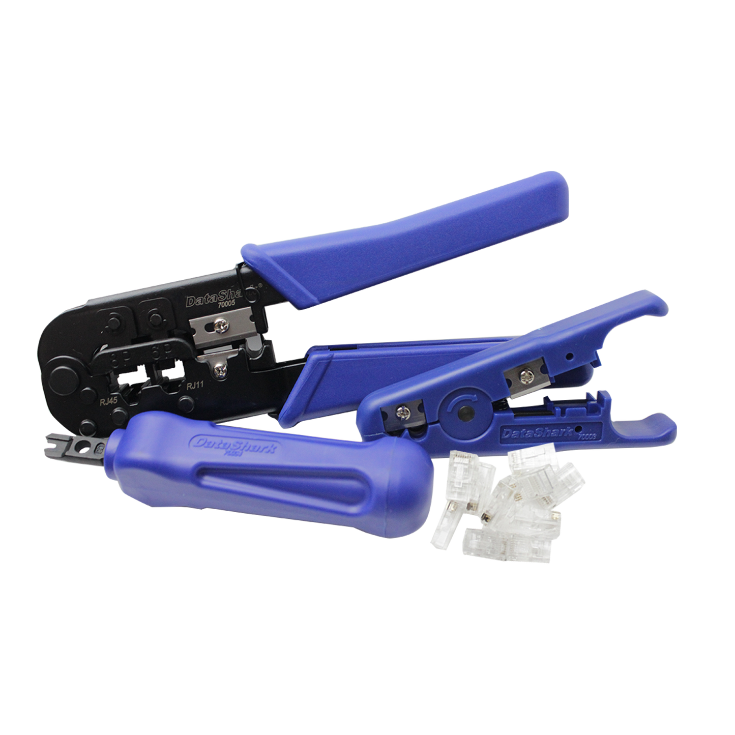 DataShark PA70016 Network Tool Bundle | Includes Cable Stripper, RJ45 Crimper, 110 Punch Down Tool, RJ45/RJ11 Connectors (Complete Kit)