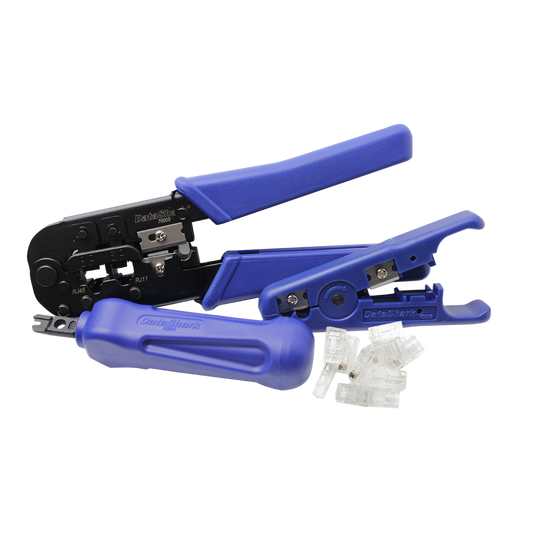 DataShark PA70016 Network Tool Bundle | Includes Cable Stripper, RJ45 Crimper, 110 Punch Down Tool, RJ45/RJ11 Connectors (Complete Kit)