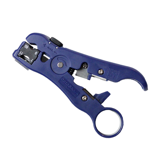 DataShark 70029 Universal Cutter-Stripper for Flat or Round TV/UTP Cable | Cat5 Cat5e Cat6 | RG6 Quad RG59 RG7 RG11 (Pro Grade)